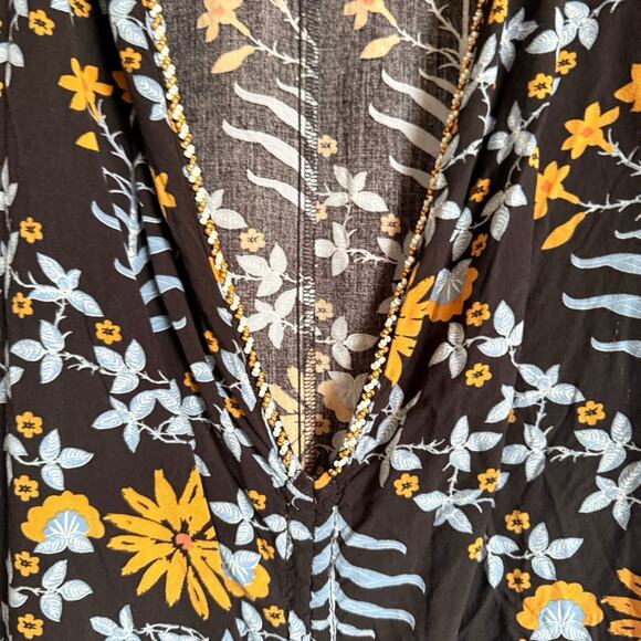 tennis Sx l/XL Long Kaftan Coverup Floral Beaded Beach Pool Vacation Boho Cruise - Picture 5 of 16